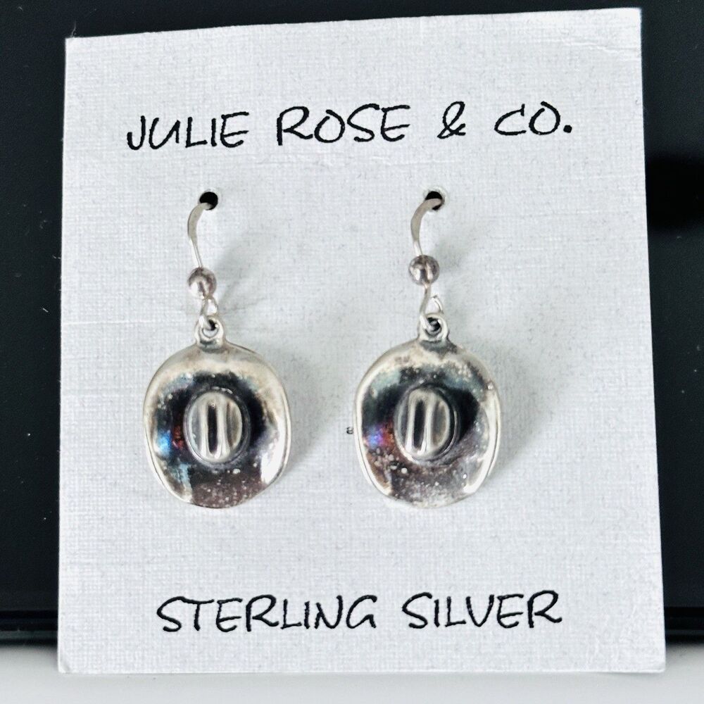 Sterling Silver 925  Cowboy Hat Earrings Cowgirl Western Pierced Equestrian